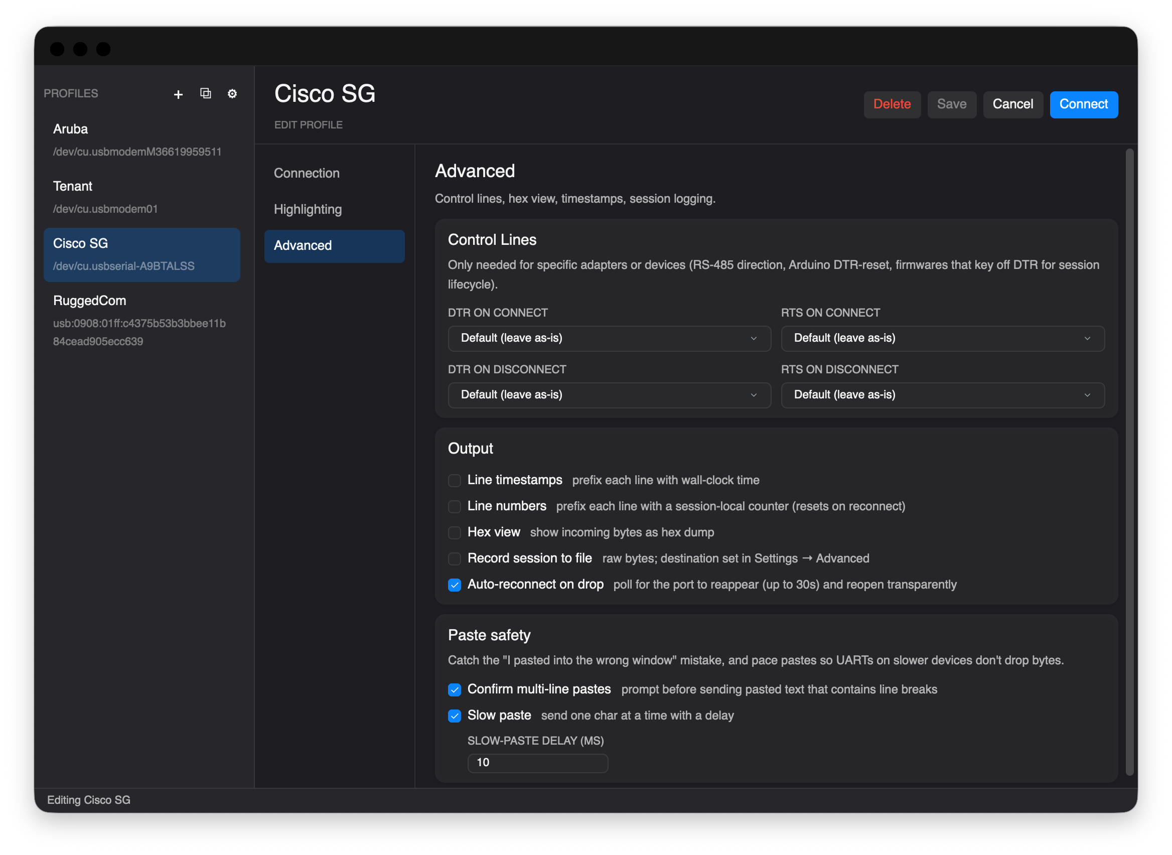 Advanced features (dark)