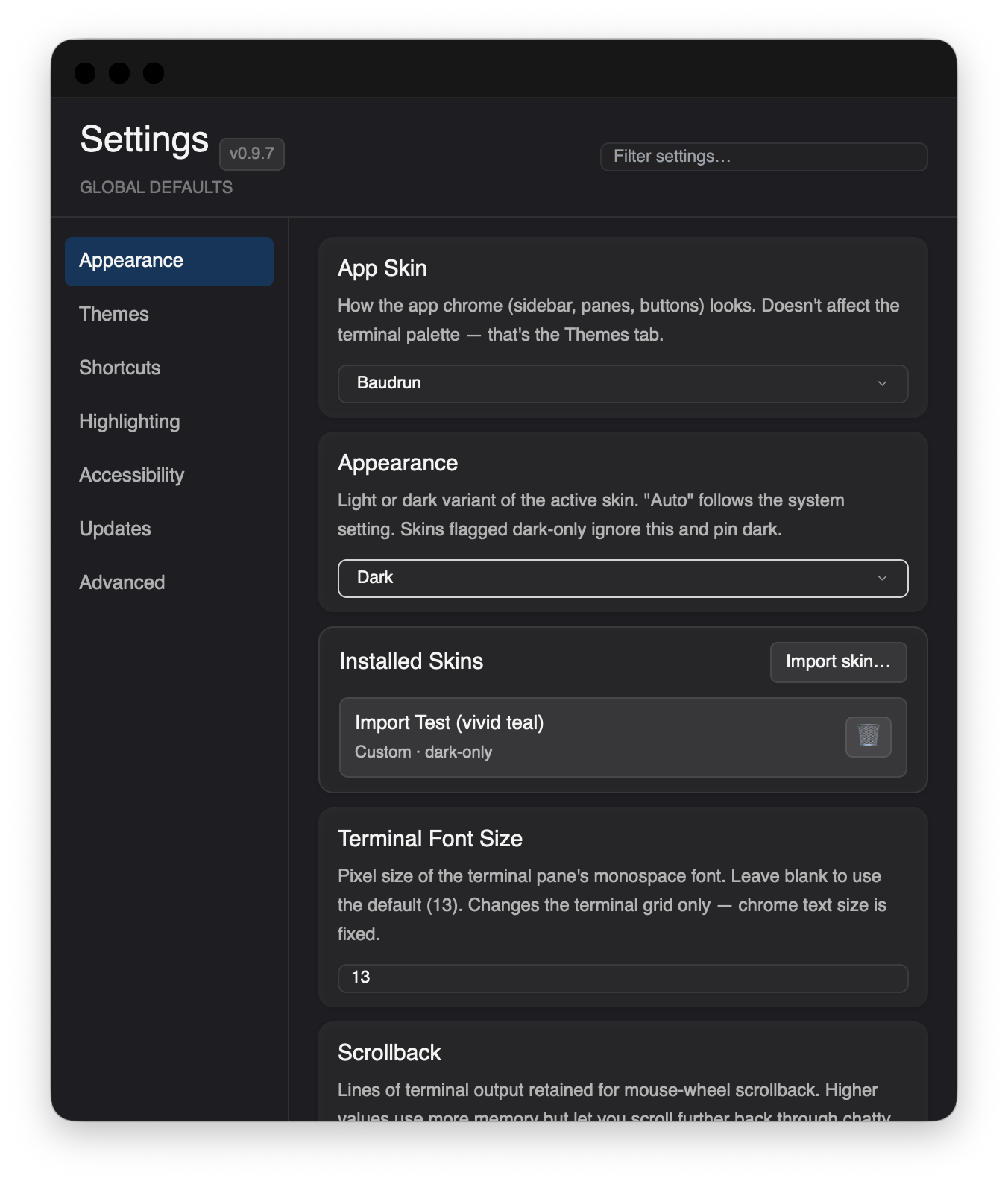 Settings (dark)