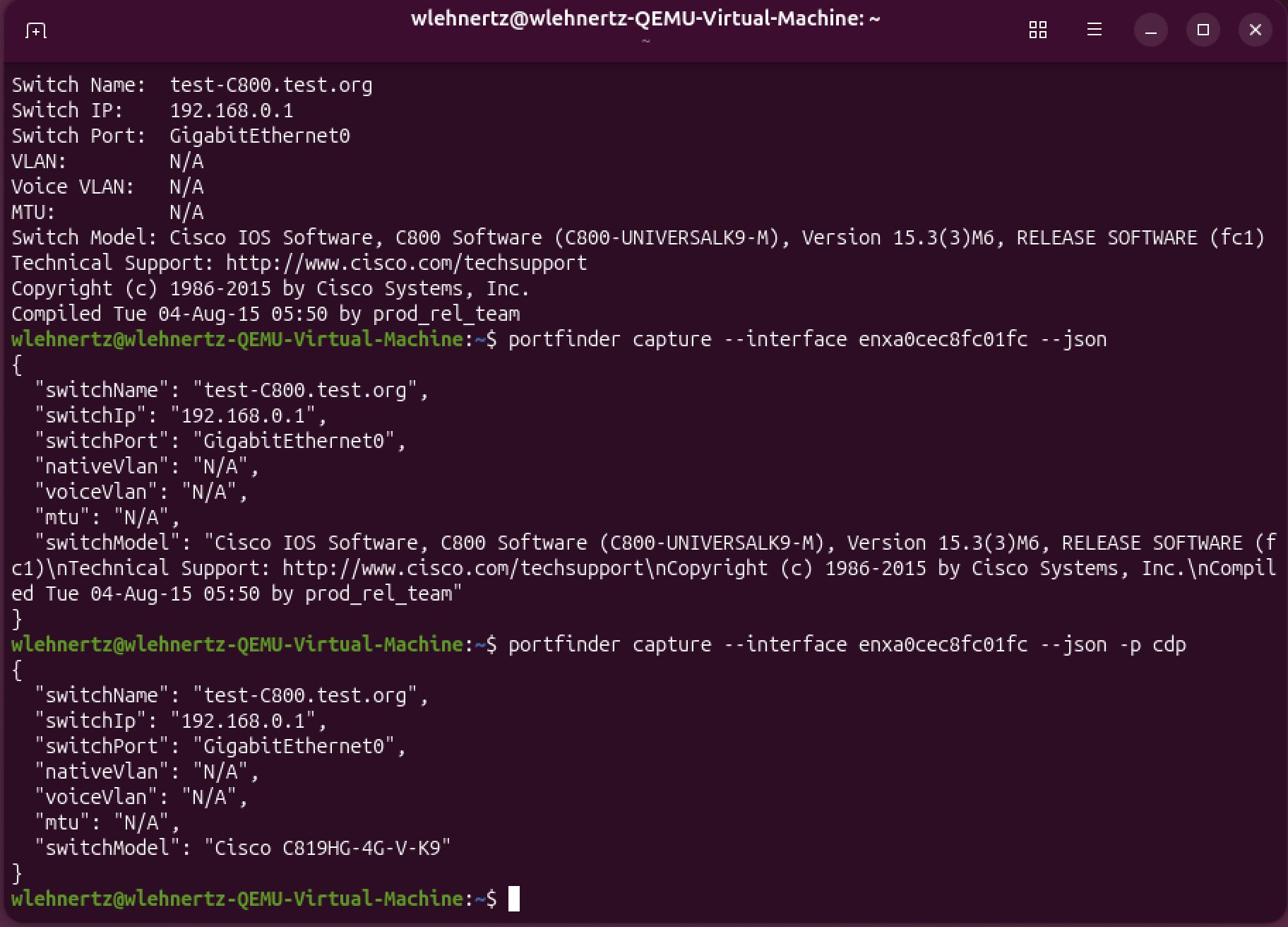 portfinder running in a terminal