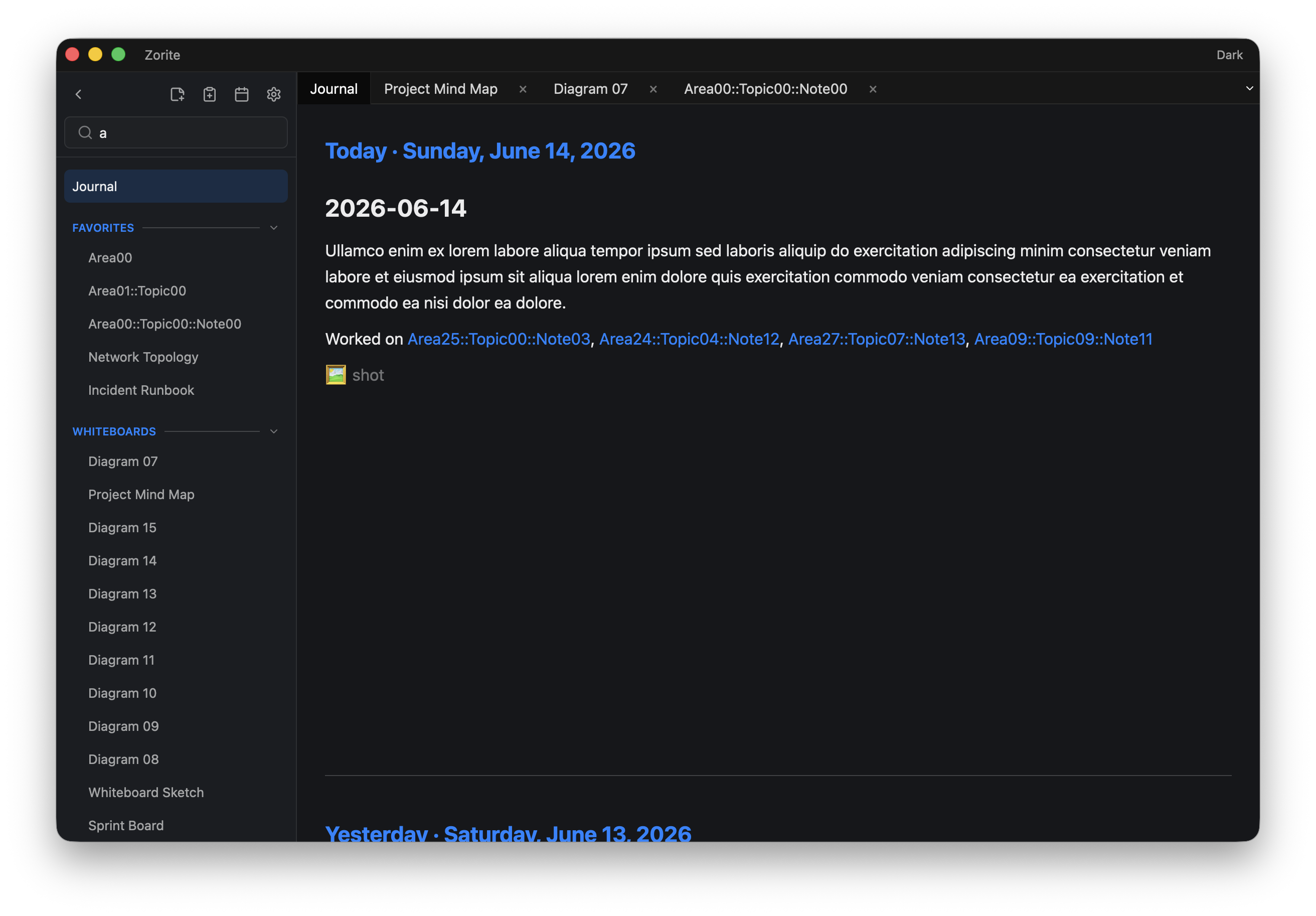 The Zorite journal — a reverse-chronological feed of daily Markdown pages